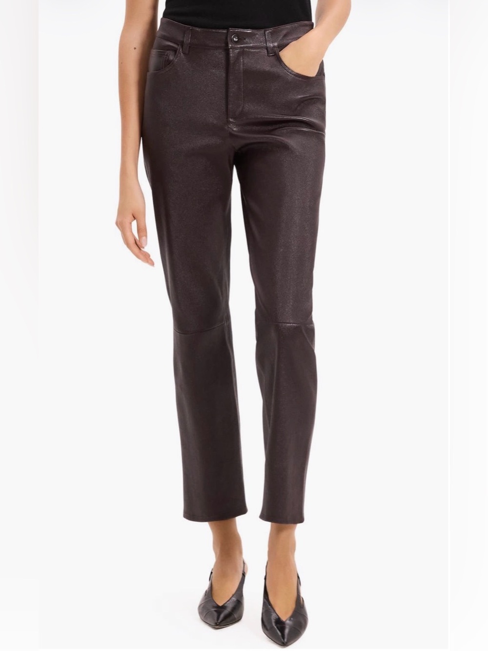 Theory
Glossed Leather
Straight Leg
Pants
Size 14
Color :Plum Brown